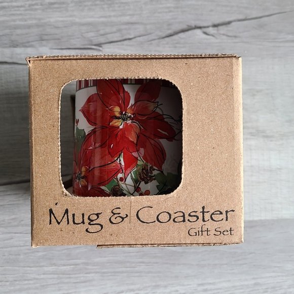 CounterArt Mug and Coaster Set, Joyous Poinsettia, Poinsettia and Cardinal - Picture 4 of 6